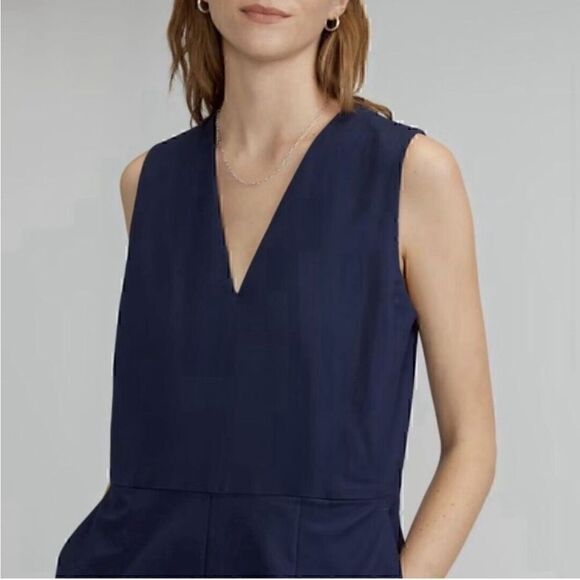 NEW Everlane The Structured Cotton Jumpsuit Navy Blue Size 0 Sustainable - Picture 2 of 5